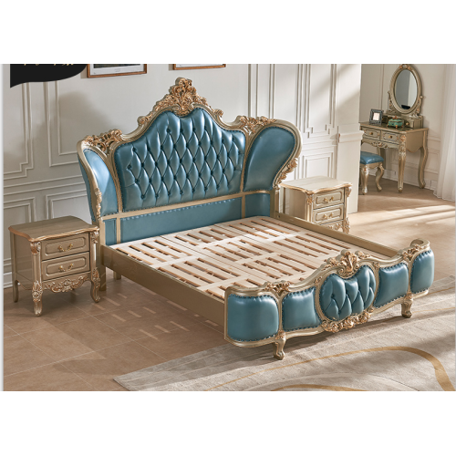 wooden craving villa genuine leather bedroom furniture